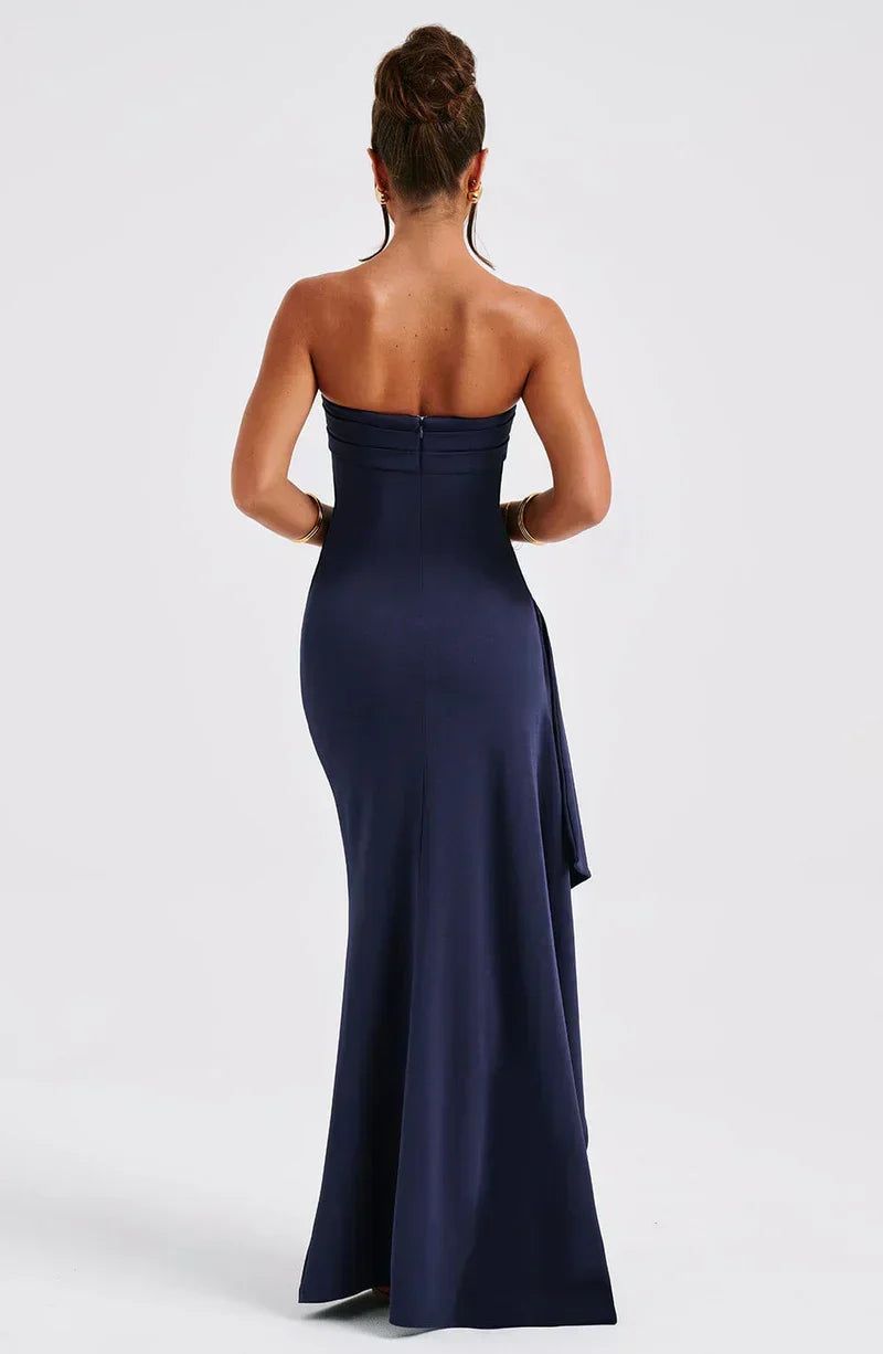 Vestido largo mujer estilo off-shoulder, ligero y elegante