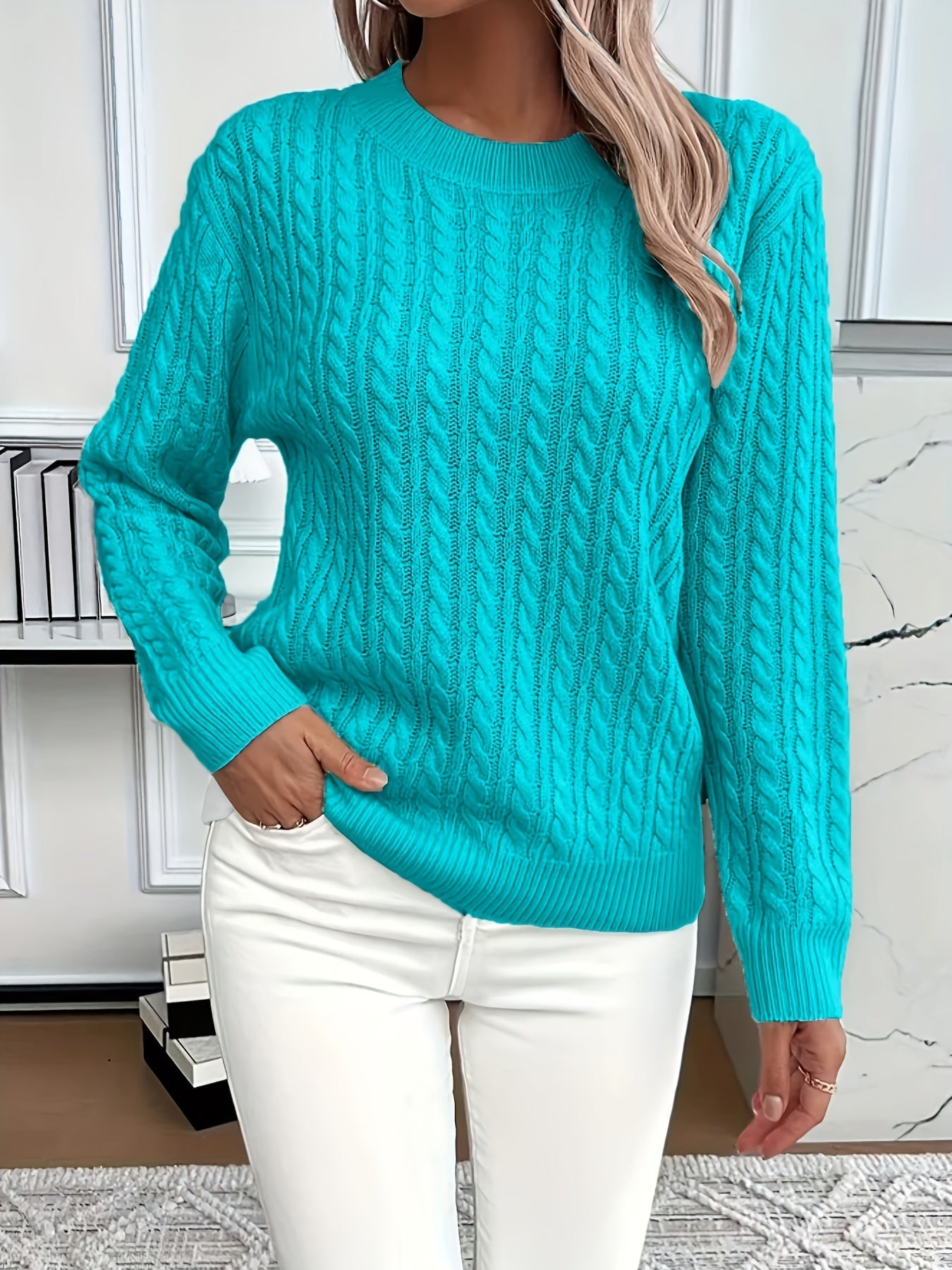 Jersey femenino cable knit mujer moderno y versátil diario