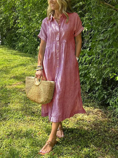 Elea | Vestido camisero a rayas con bolsillos