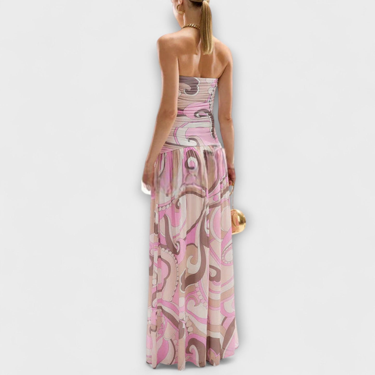 Daisy | Impresionante maxivestido de hombros al aire en tonos pastel