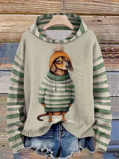 Cómoda sudadera con capucha para mujer: estampado de perro, suave y cálida para el invierno