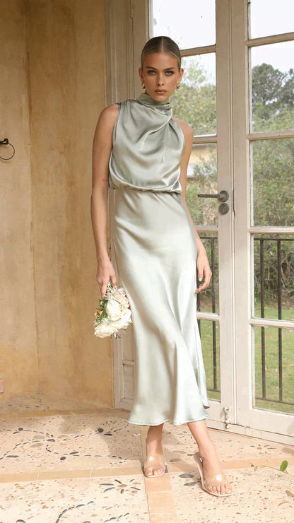 Vestido elegante mujer de satén, cómodo y favorecedor para diario