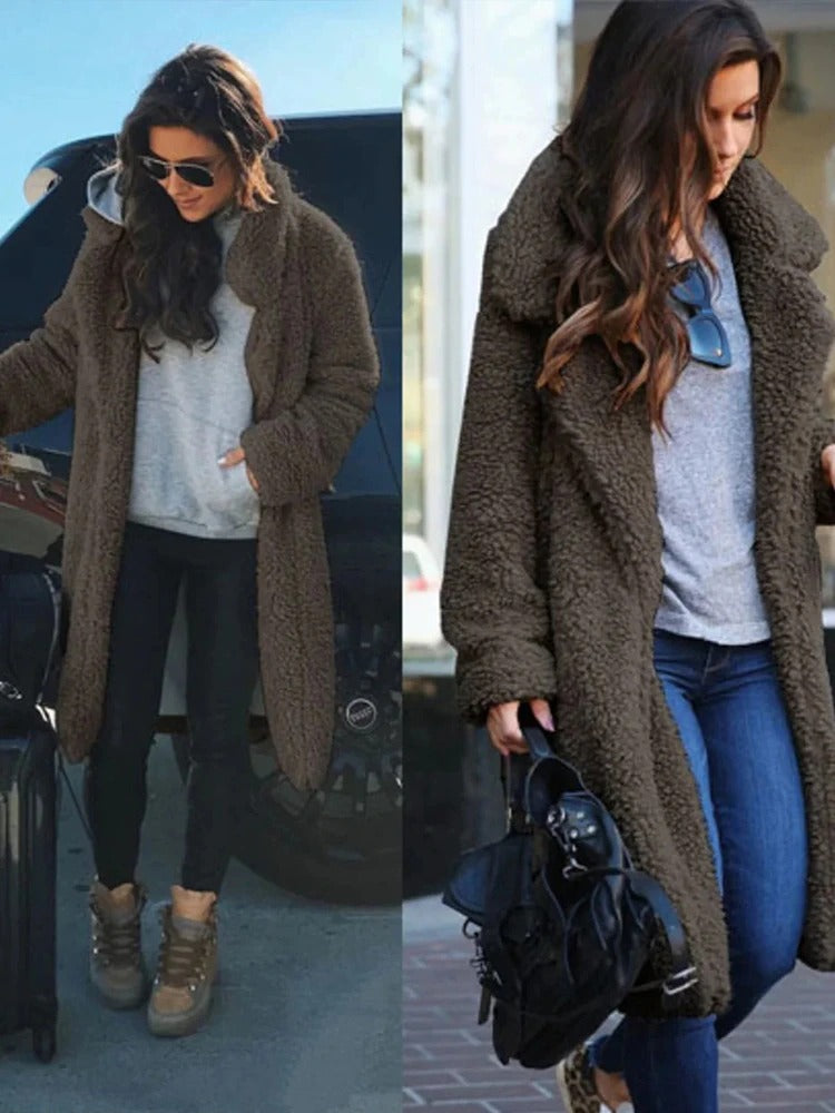 Chaqueta de felpa femenina, cómoda y elegante para invierno