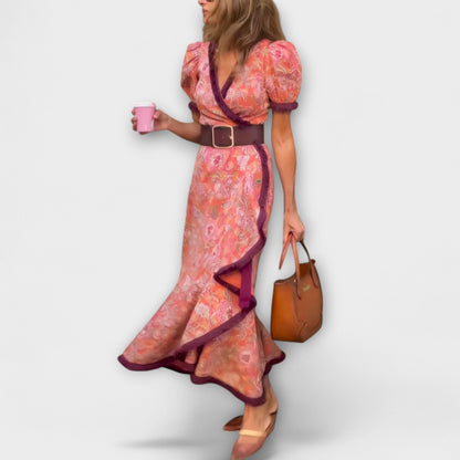 Elva | Elegante maxivestido rosa de manga corta