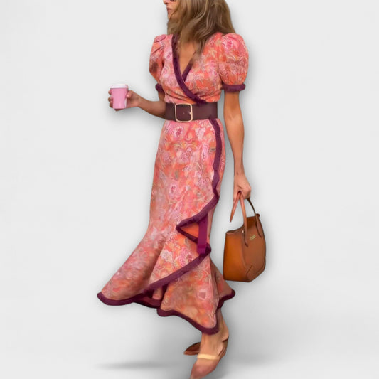 Tisha | Elegante maxivestido rosa de manga corta