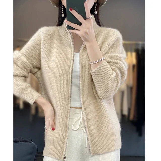 Chaqueta de punto para mujer: lana, cremallera y cómoda