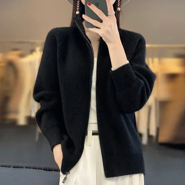 Chaqueta de punto para mujer: lana, cremallera y cómoda