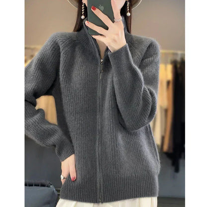 Chaqueta de punto para mujer: lana, cremallera y cómoda