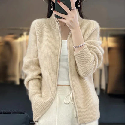 Chaqueta de punto para mujer: lana, cremallera y cómoda