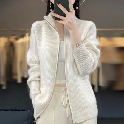 Chaqueta de punto para mujer: lana, cremallera y cómoda