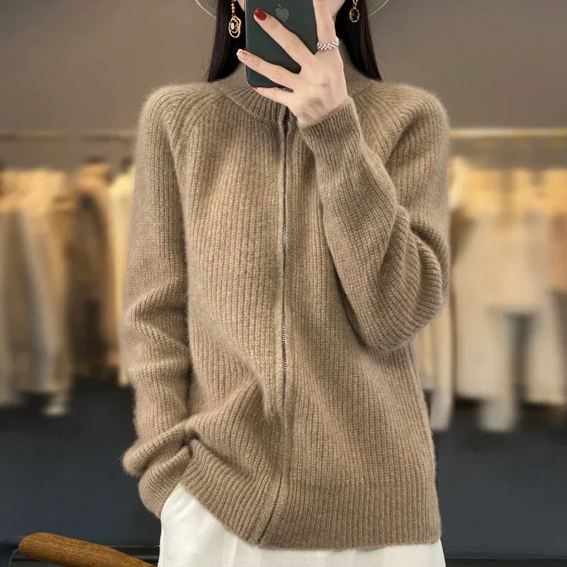 Chaqueta de punto para mujer: lana, cremallera y cómoda