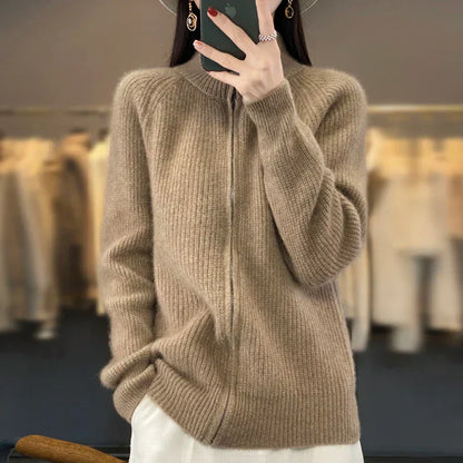 Chaqueta de punto para mujer: lana, cremallera y cómoda