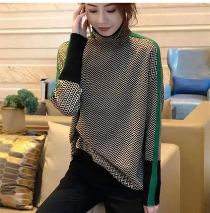Jersey de punto mujer cuello alto moderno y versátil casual