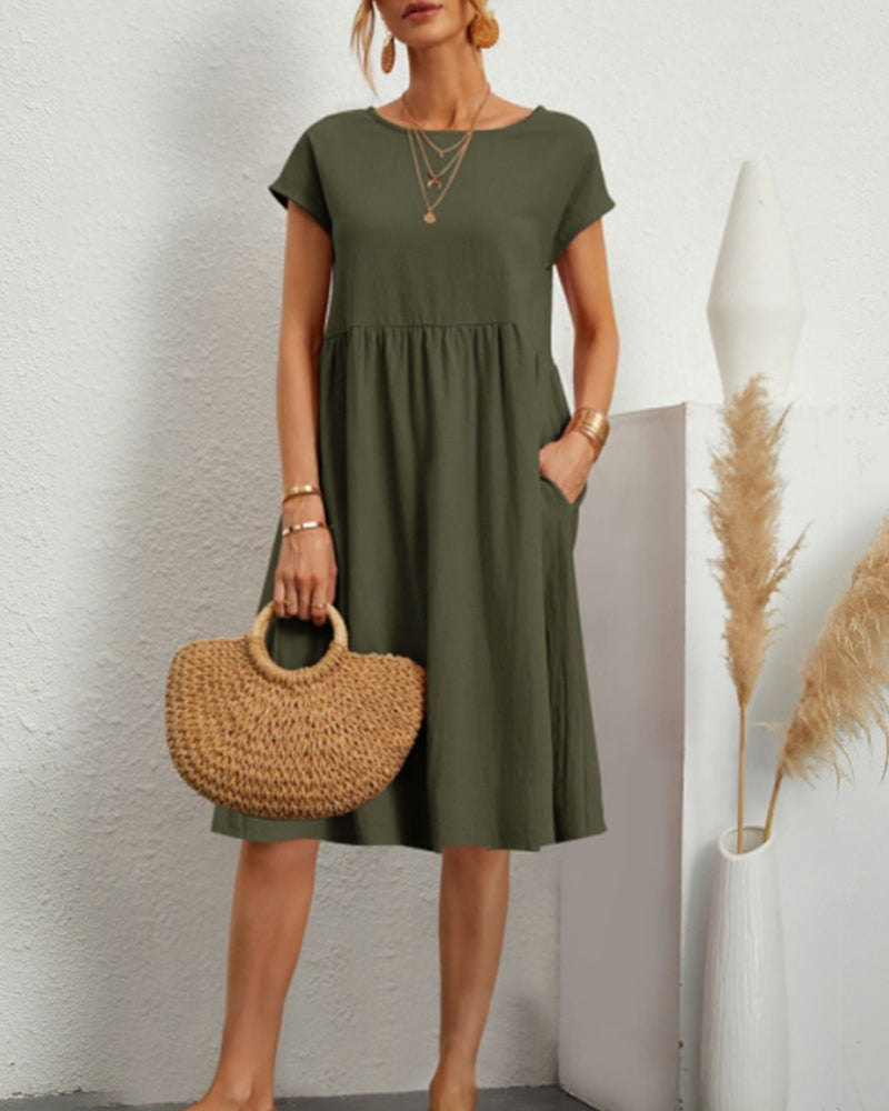 Carlota | Cómodo vestido midi con escote redondo y bolsillos