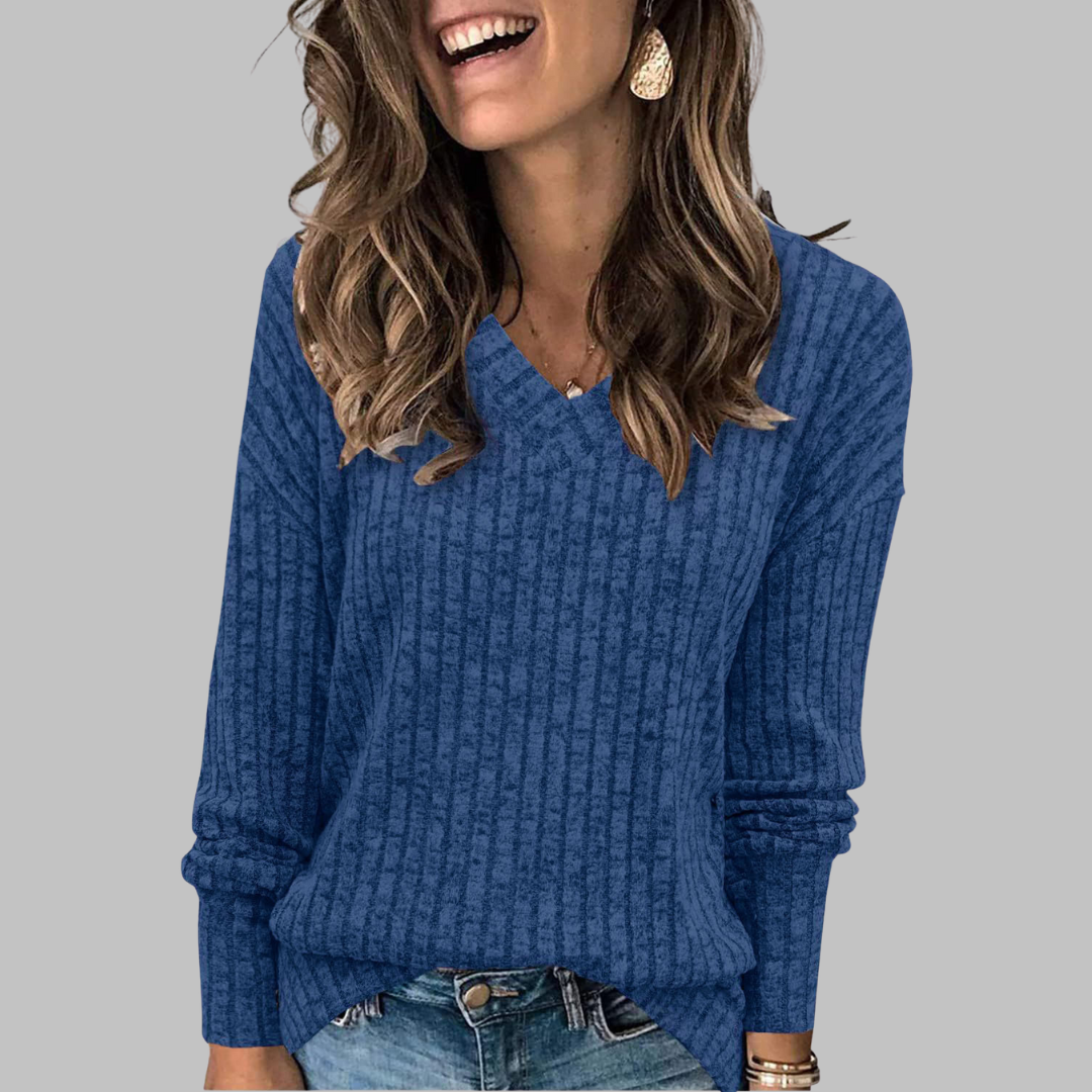 Blusa manga larga cuello V cómoda casual formal para oficina
