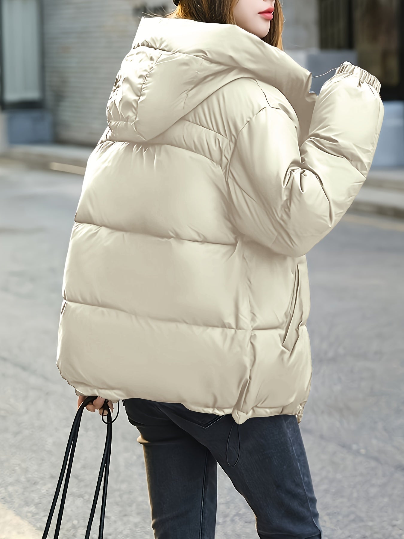 Chaqueta acolchada ligera para mujer – Chaqueta de plumón cálida para invierno con capucha