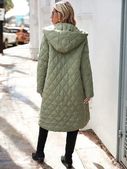 Chaqueta de invierno para mujer verde – Chaqueta larga de plumón con capucha