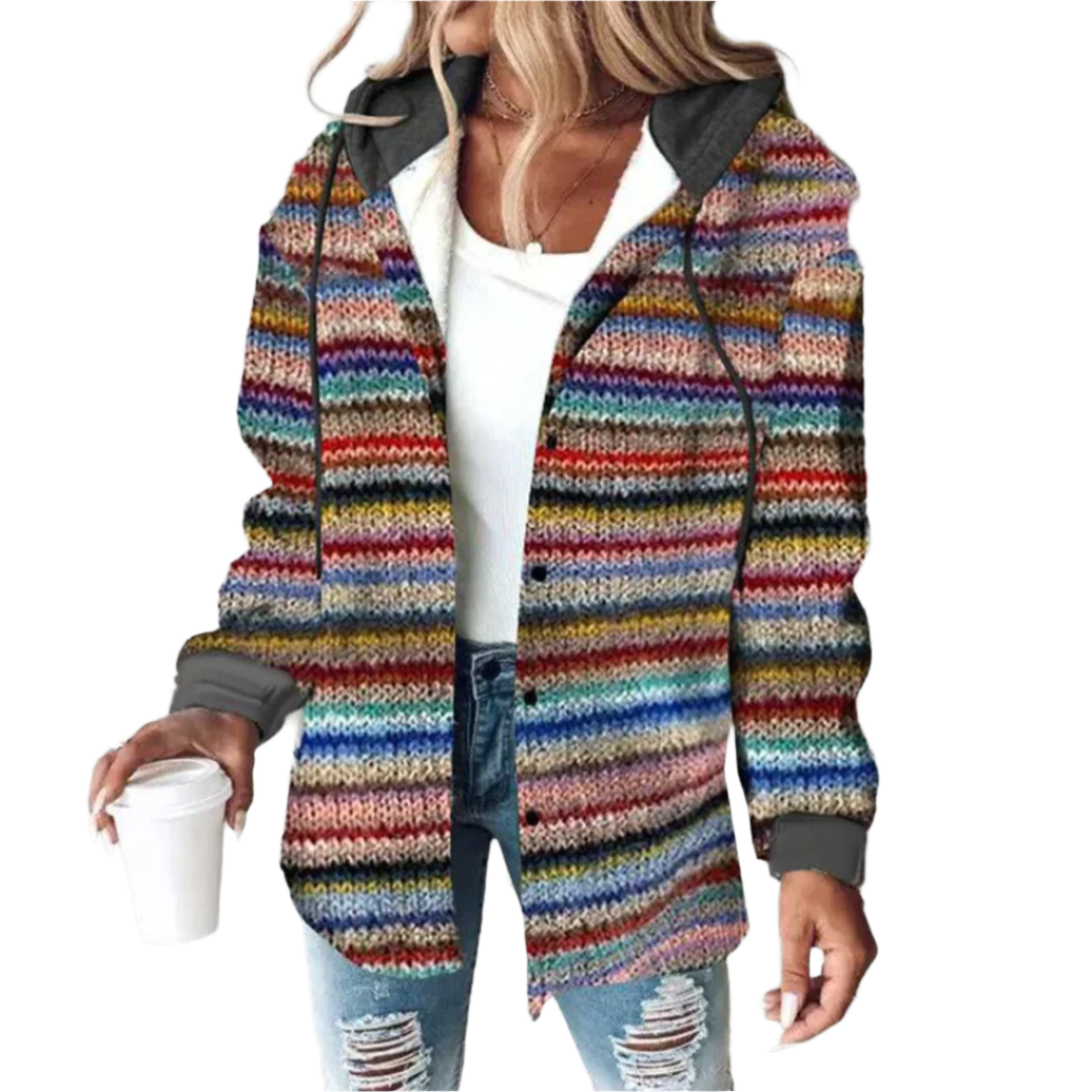 Elegante chaqueta de punto para mujer: multicolor y cómoda
