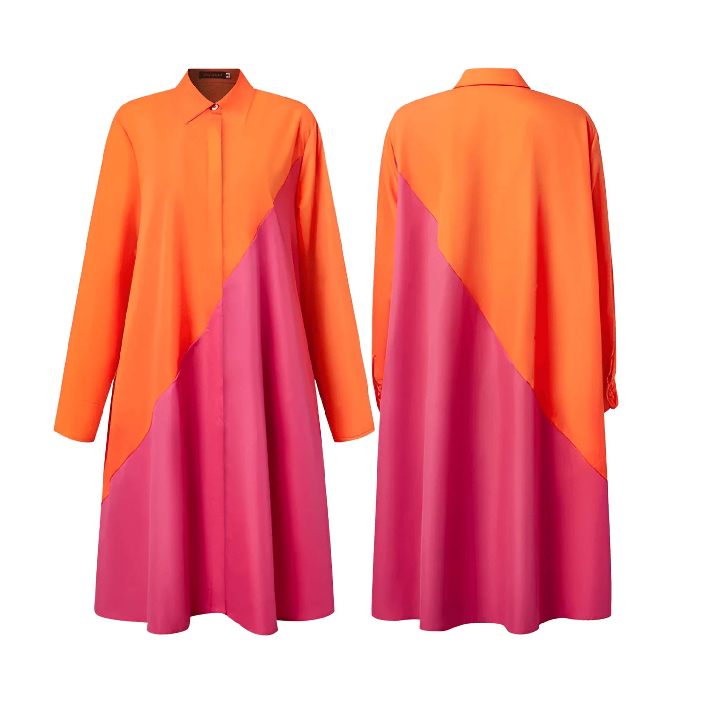 Chela | Vestido moderno con cuello vuelto y camisa de lino de manga tres cuartos y escote en pico