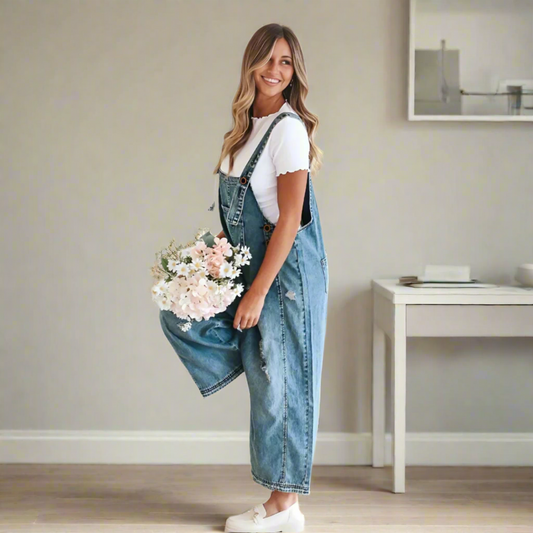Mono ajustable con efecto lavado vintage para mujer, confeccionado en denim, cómodo y versátil