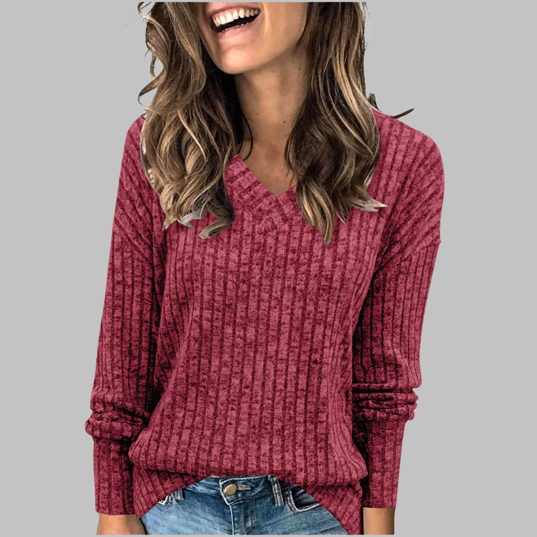 Blusa manga larga cuello V cómoda casual formal para oficina