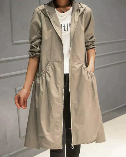 Chaqueta impermeable larga para mujer | Con capucha y comodidad para los días lluviosos