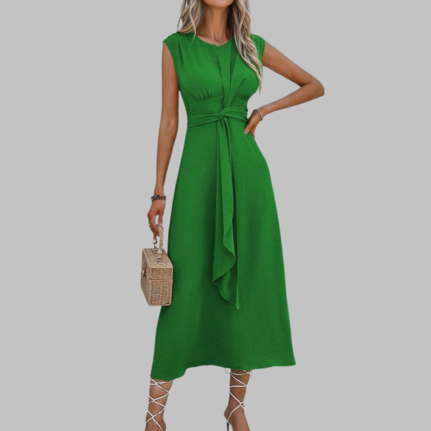 Vestido largo casual elegante sin mangas cuello redondo