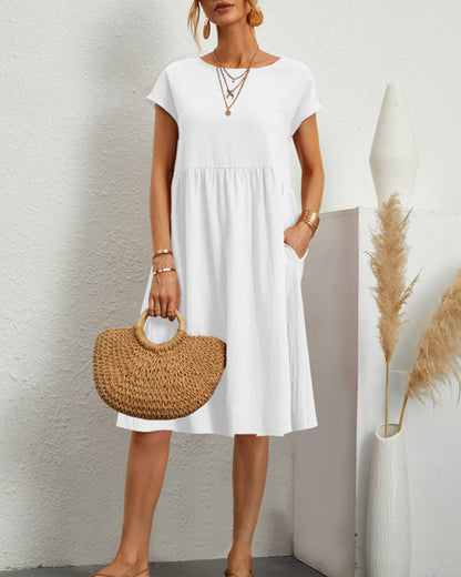 Carlota | Cómodo vestido midi con escote redondo y bolsillos