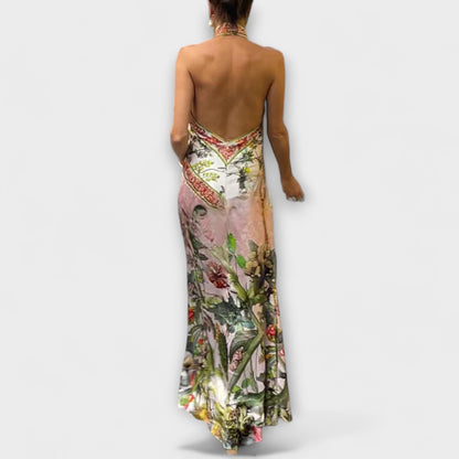 Abby | Vestido maxi con estampado floral y espalda abierta sin mangas