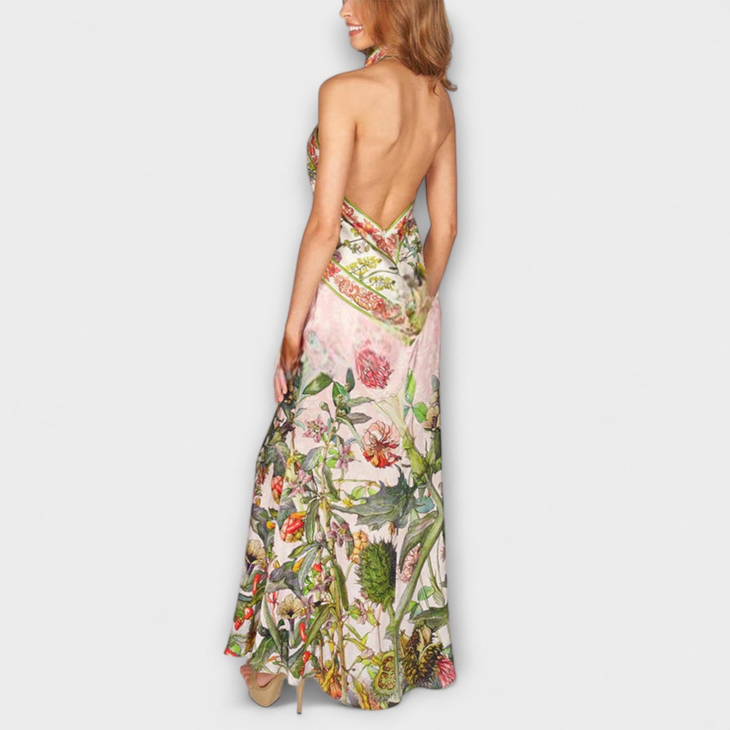 Abby | Vestido maxi con estampado floral y espalda abierta sin mangas