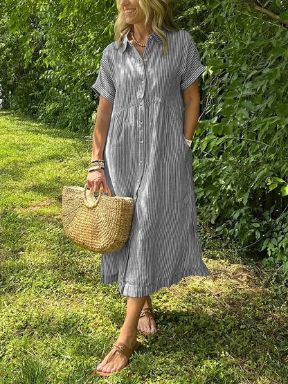 Elea | Vestido camisero a rayas con bolsillos