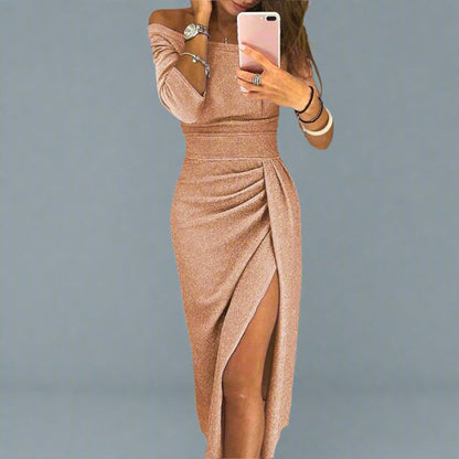 Davida | Vestido brillante con elegante abertura en la cadera