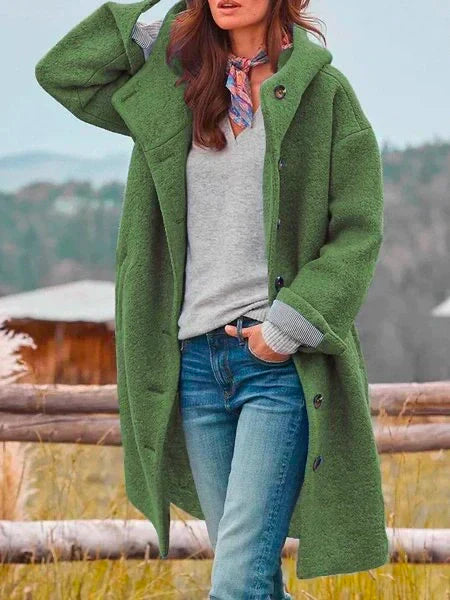 Chaqueta Larga con Botones y Capucha – Casual y Versátil