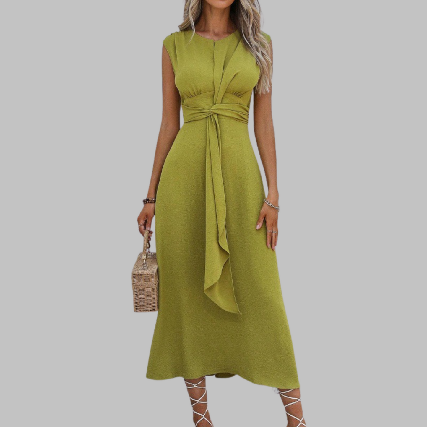 Vestido largo casual elegante sin mangas cuello redondo