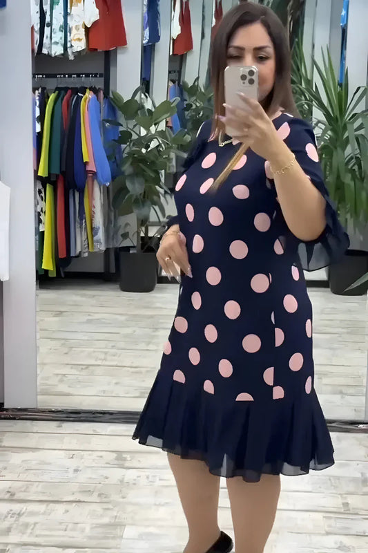 Vestido midi de mujer con estampado de lunares, tejido ligero y fluido, mangas con volantes