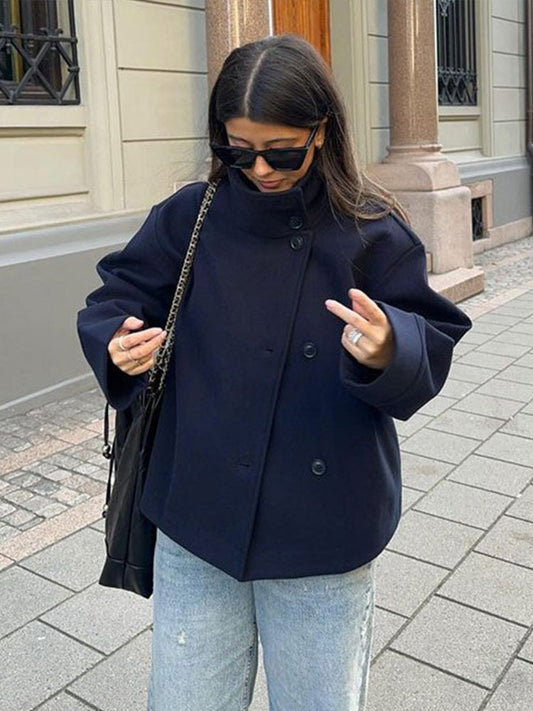 Abrigo corto estilo chaquetón para mujer con cuello alto, elegante y cálido