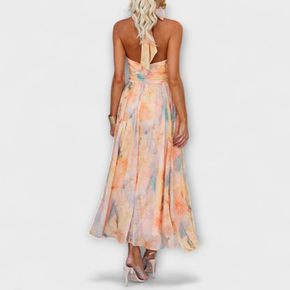 Evie | Maxivestido con cuello halter y estampado de acuarela