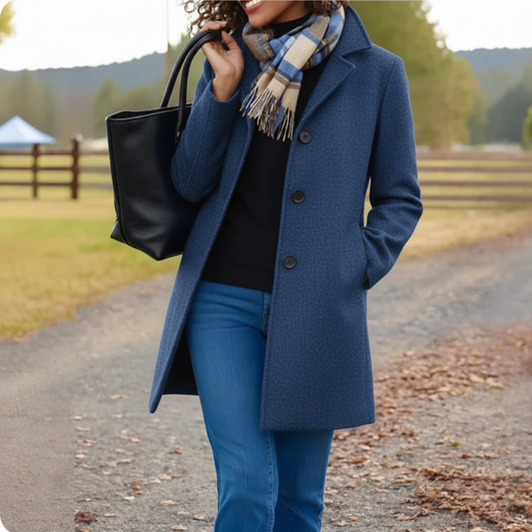 Chaqueta larga mujer clásica con botones moderna otoño