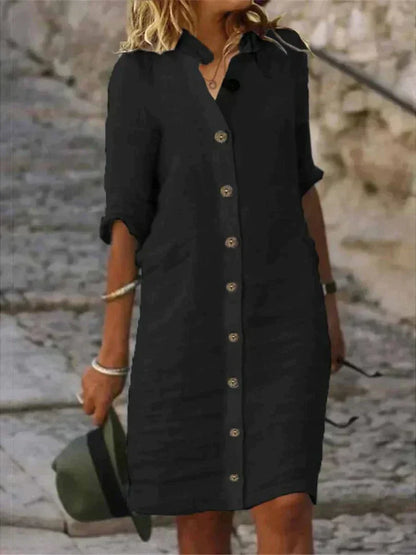 Vestido azul ligero de lino moderno y cómodo casual