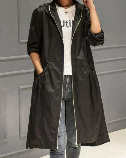 Chaqueta impermeable larga para mujer | Con capucha y comodidad para los días lluviosos