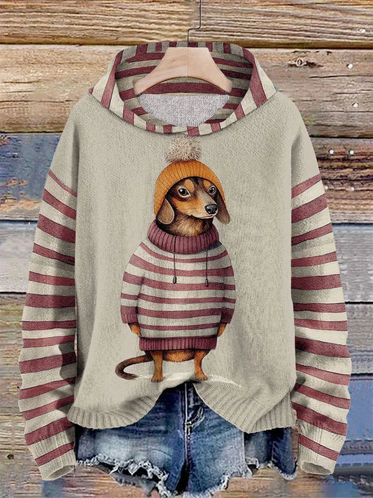 Cómoda sudadera con capucha para mujer: estampado de perro, suave y cálida para el invierno