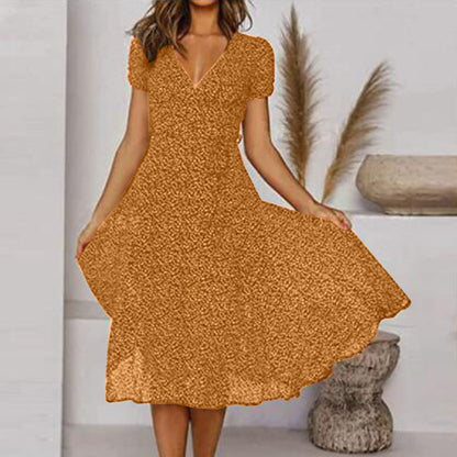 Vestido Elegante Mujer – Corte A con Escote en V y Falda Fluida