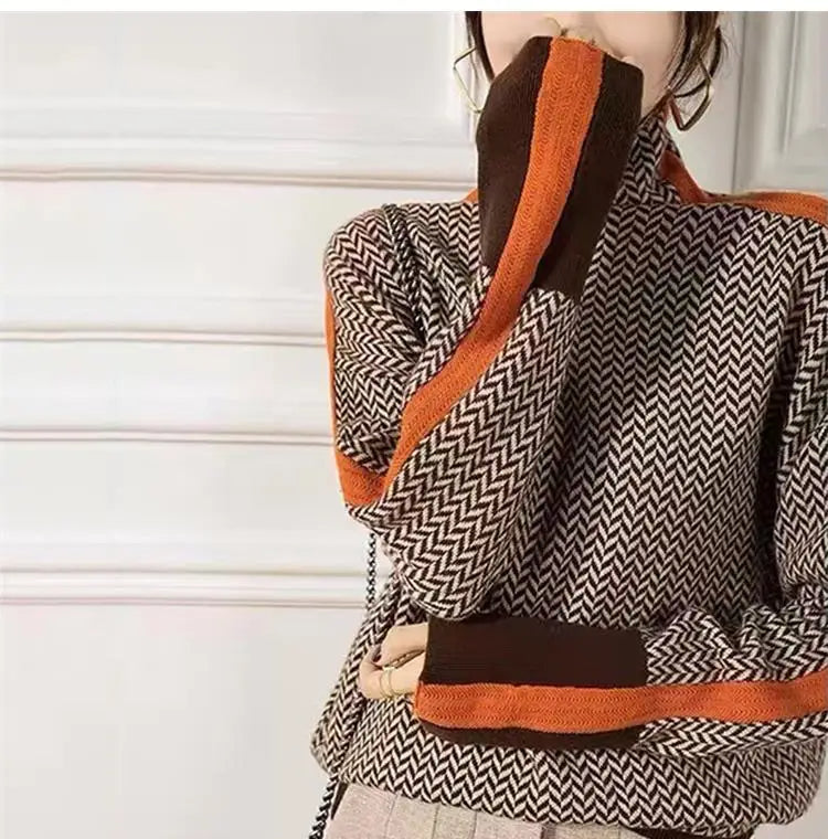 Jersey de punto mujer cuello alto moderno y versátil casual