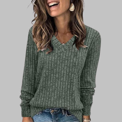 Blusa manga larga cuello V cómoda casual formal para oficina