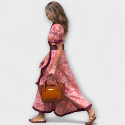 Elva | Elegante maxivestido rosa de manga corta