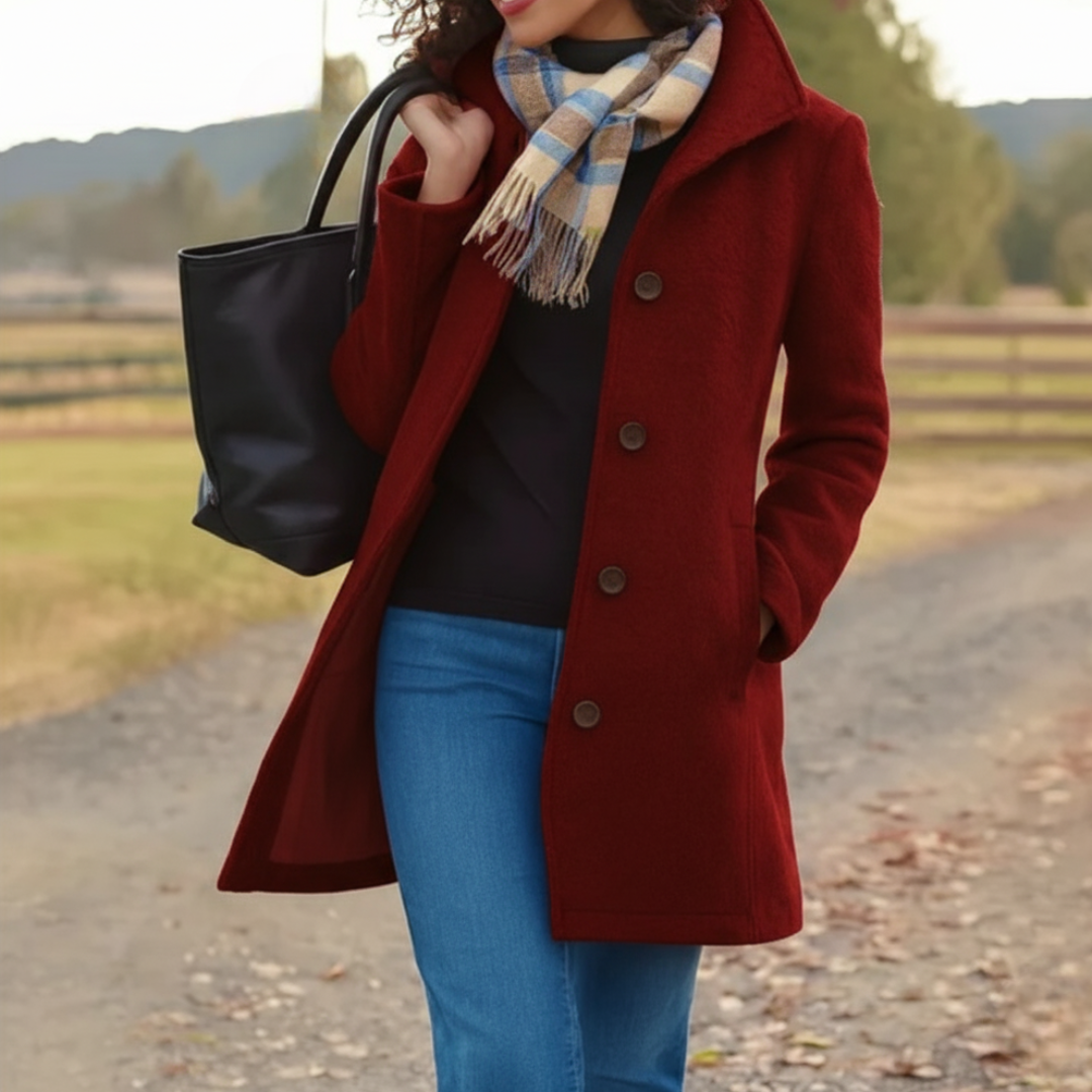 Chaqueta larga mujer clásica con botones moderna otoño