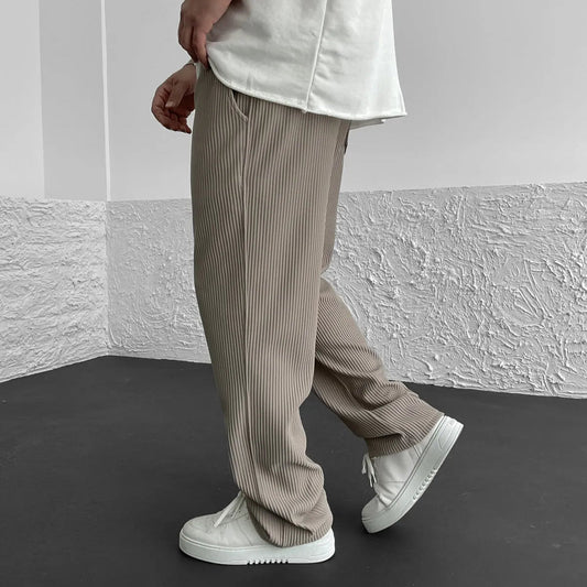 Pantalones de canalé para hombre, diseño de punto con pierna recta y cintura ajustable