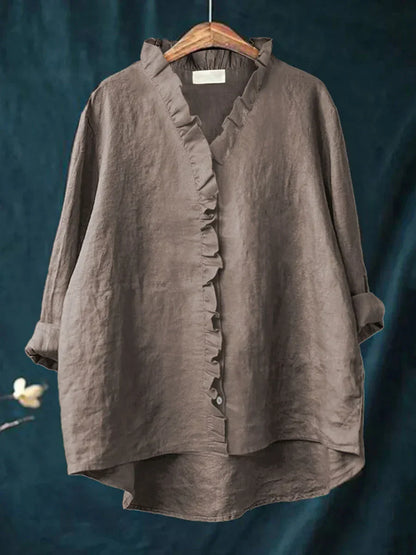 Rosie | Camisa Casual de Algodón y Lino con Volantes