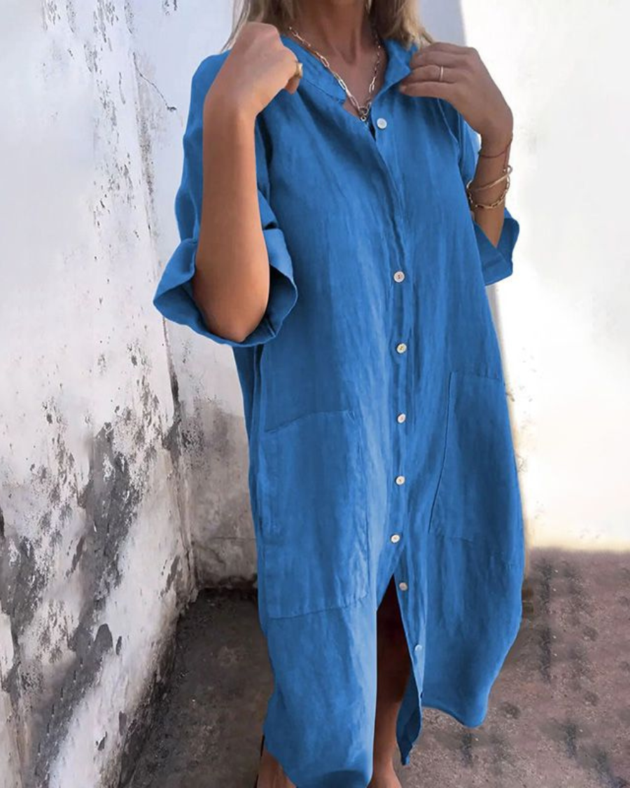 Lily | Vestido camisero informal de estilo ibicenco por la rodilla