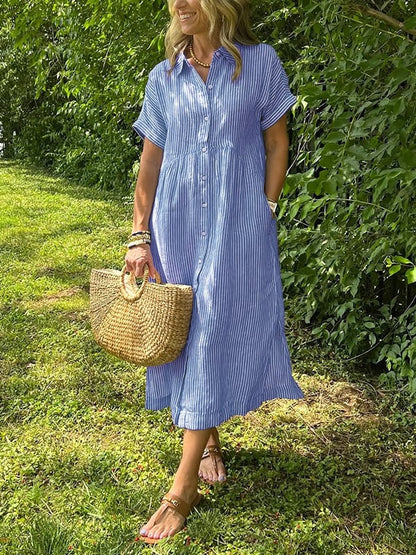 Elea | Vestido camisero a rayas con bolsillos